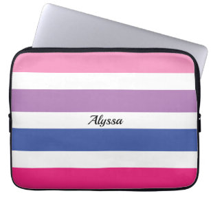 Personalized Striped Pink Purple Blue Laptop Sleeve