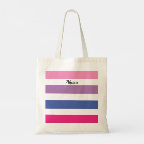 Personalized Striped Pink Purple  Tote Bag