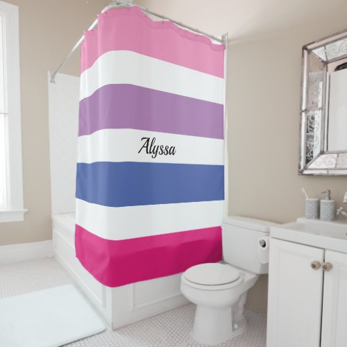 Personalized Striped Pink Shower Curtain