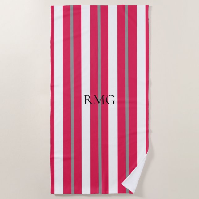 Personalized Striped Red Beach Towel (Front)