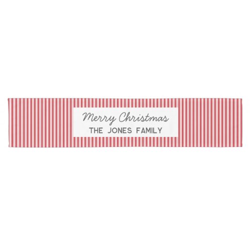 Personalized striped red Family Christmas Short Table Runner