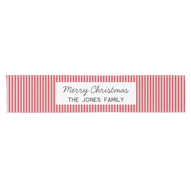 Personalized striped red Family Christmas Short Table Runner (Horizontal)