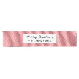 Personalized striped red Family Christmas Short Table Runner