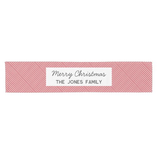 Personalized striped red Family Christmas Short Table Runner