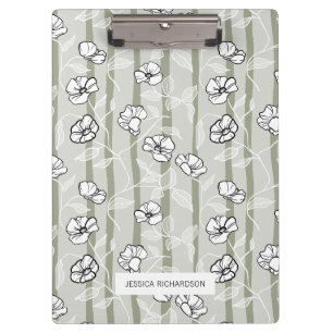 Personalized Striped Sage Green Floral Pattern Clipboard