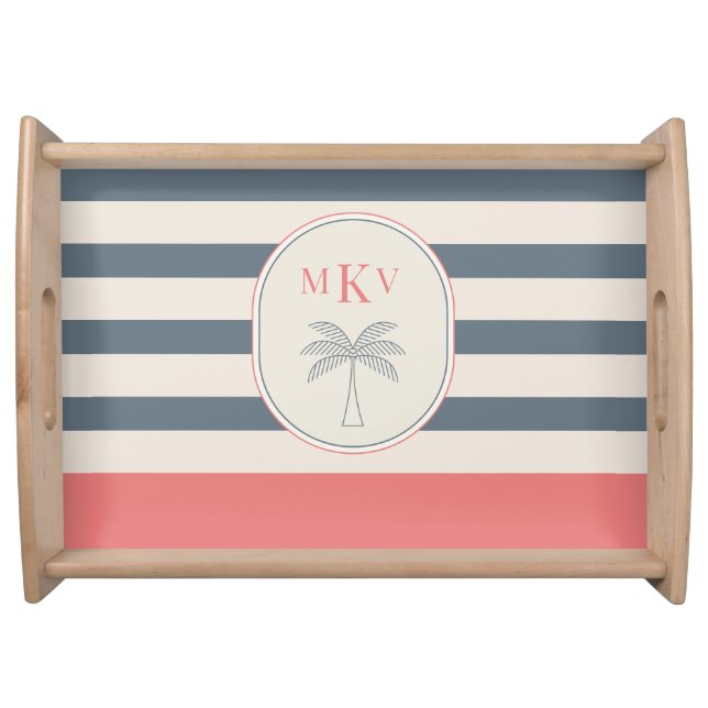 Personalized Striped Serving Tray with Monogram  (Front)