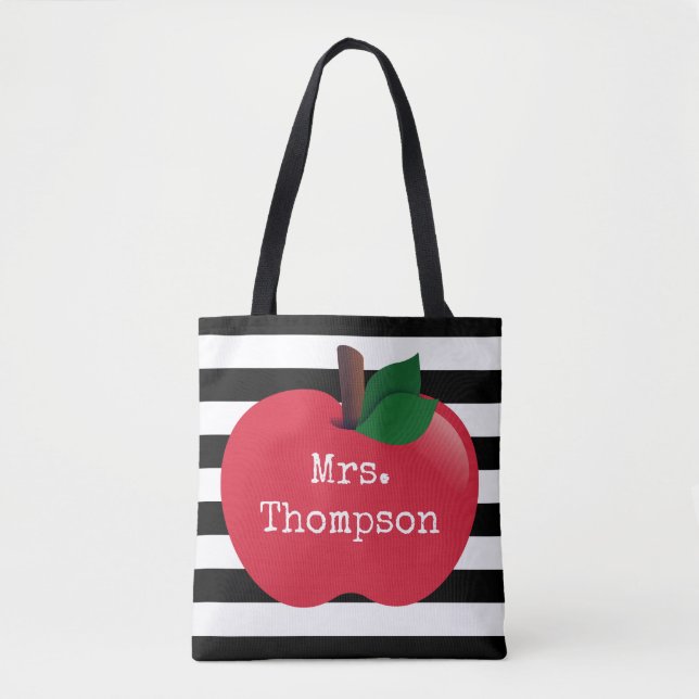 Personalized Striped Tote for Teachers (Front)