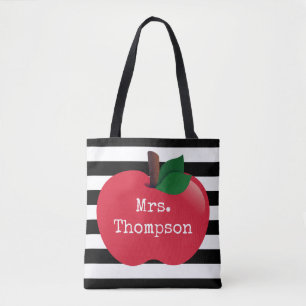 Personalized Striped Tote for Teachers Bag