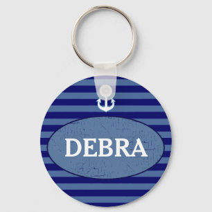 personalized stripes anchor navy keychain