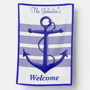 Personalized Stripes & Anchor Welcome House Flag