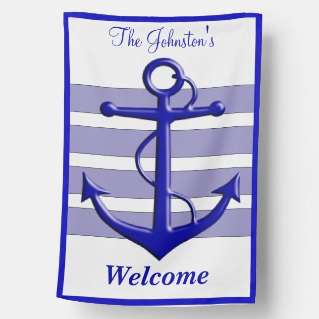 Personalized Stripes & Anchor Welcome House Flag (Front)
