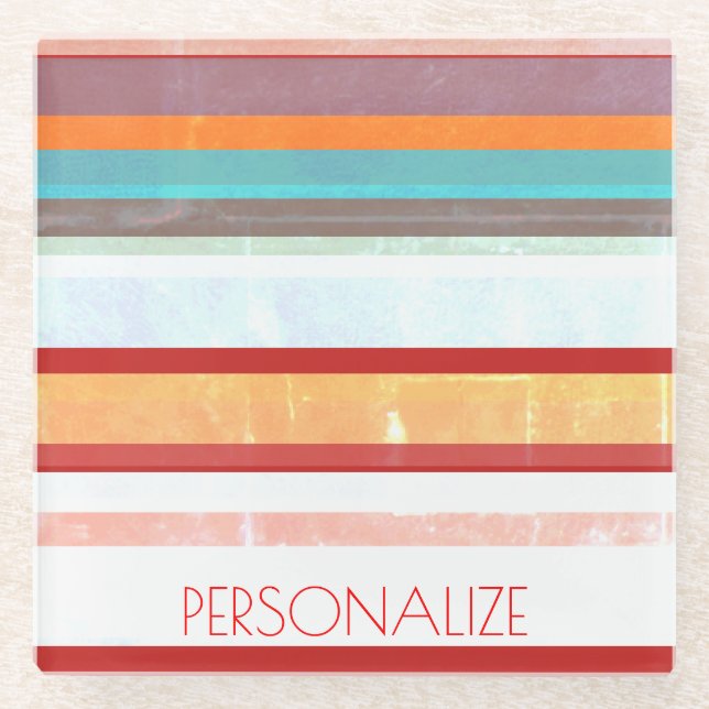 Personalized Stripes Glass Coaster (Front)