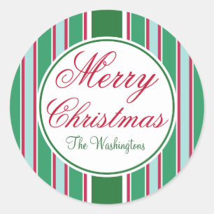 Personalized Stripes Merry Christmas Tag Stickers