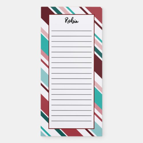 Personalized Stripes Thick Thin Red Green Lined Magnetic Notepad