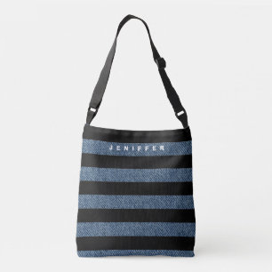 Personalized Stripped Denim Print Crossbody Bag
