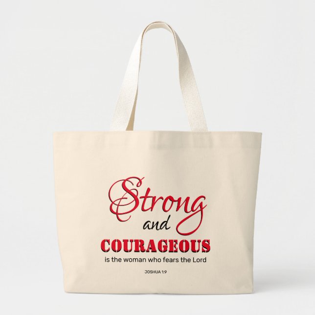 Personalized STRONG AND COURAGEOUS Christian Large Tote Bag (Front)