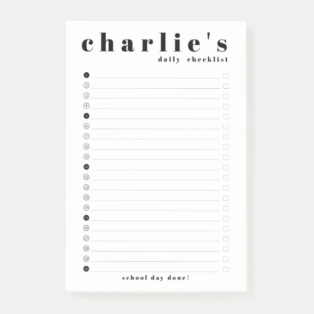 Personalized Student Checklist  Post-it Notes (Front)
