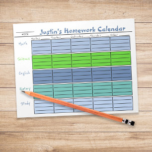Personalized Student Homework Weekly Planner Notepad