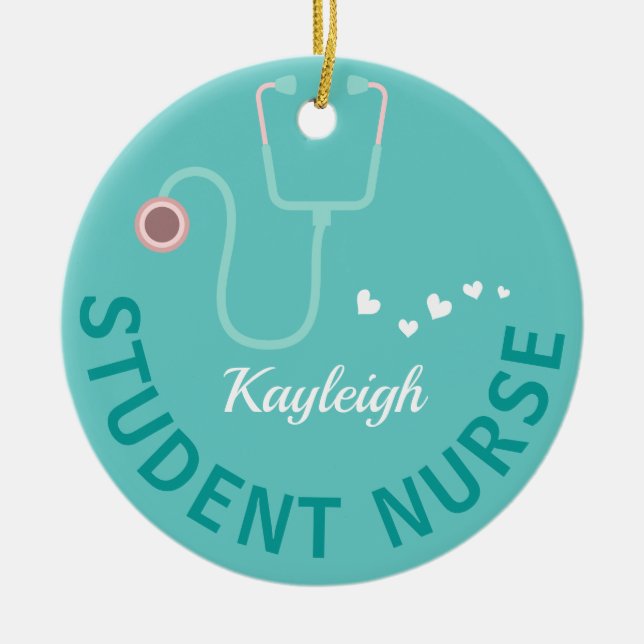 Personalized Student Nurse- stethoscope Ceramic Ornament (Front)