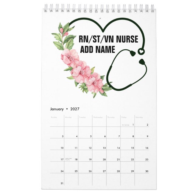 Personalized Student-Registered-Veteran Nurse Name Calendar (Jan 2027)