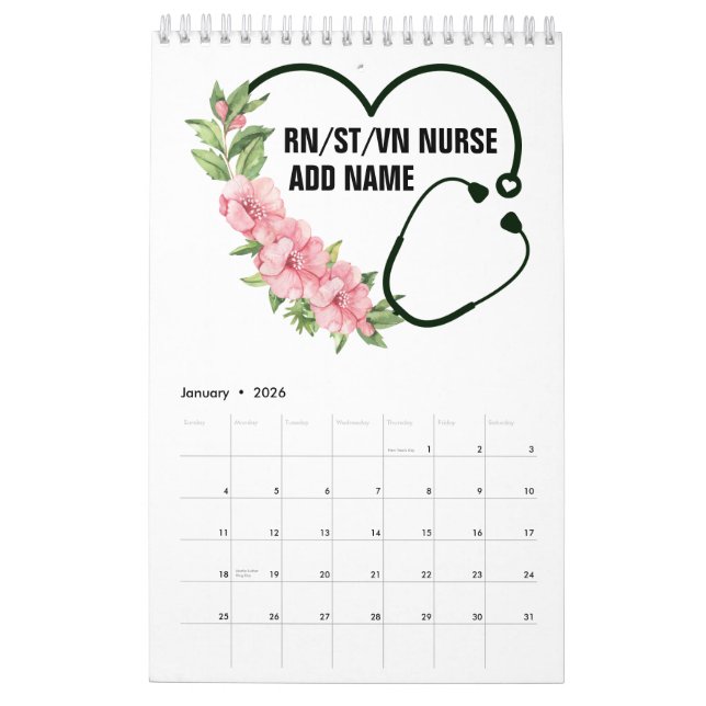Personalized Student-Registered-Veteran Nurse Name Calendar (Jan 2026)