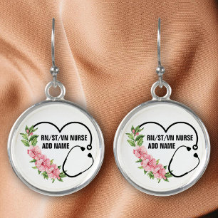Personalized Student-Registered-Veteran Nurse Name Earrings