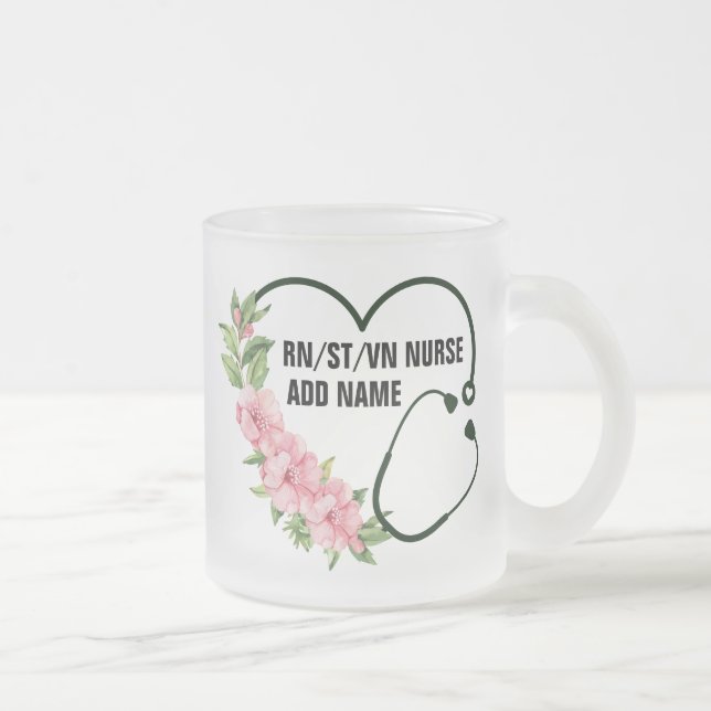 Personalized Student-Registered-Veteran Nurse Name Frosted Glass Coffee Mug (Right)