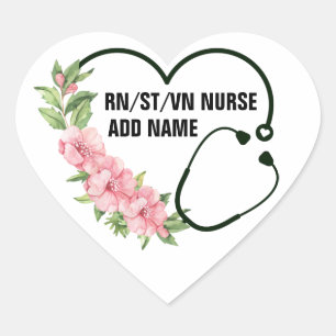 Personalized Student-Registered-Veteran Nurse Name Heart Sticker