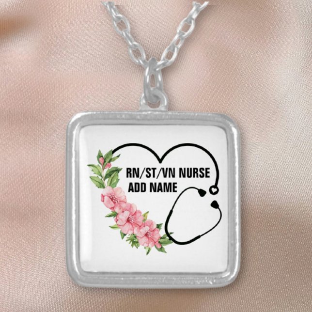 Personalized Student-Registered-Veteran Nurse Name Silver Plated Necklace (Creator Uploaded)
