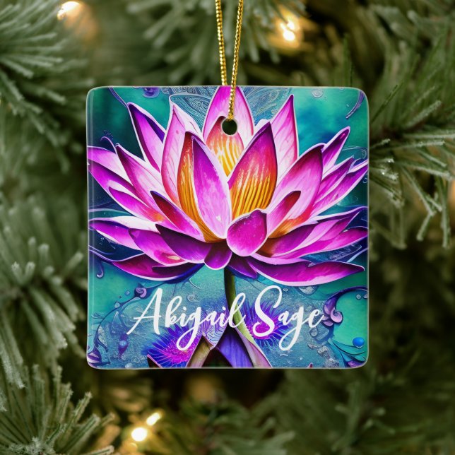 Personalized Stunning Pink Lotus Flower Christmas Ceramic Ornament (Tree)