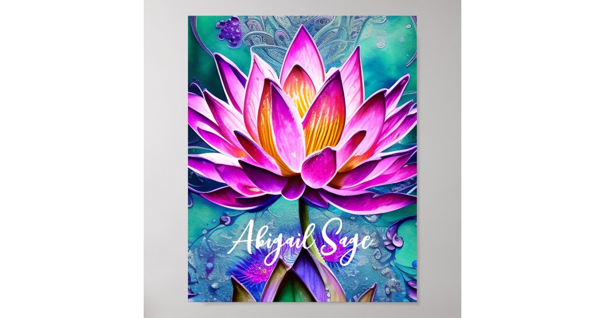 Personalized Stunning Pink Lotus Flower Portrait Poster | Zazzle