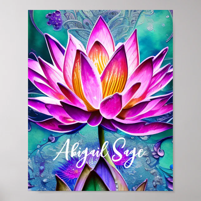 Personalized Stunning Pink Lotus Flower Portrait Poster | Zazzle