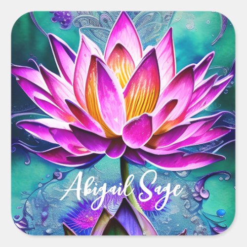 Personalized Stunning Pink Lotus Flower Portrait  Square Sticker