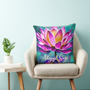 Personalized Stunning Pink Lotus Flower Portrait Throw Pillow