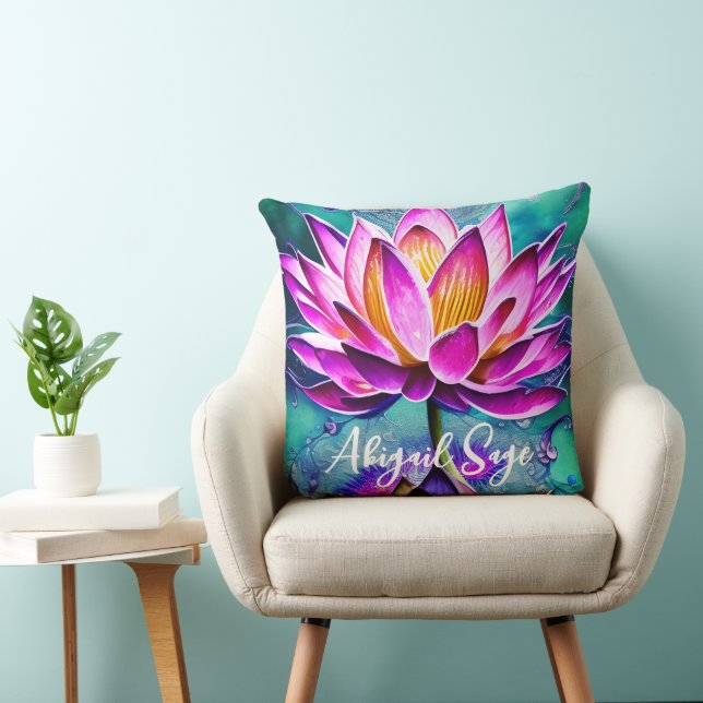 Personalized Stunning Pink Lotus Flower Portrait Throw Pillow (Chair)