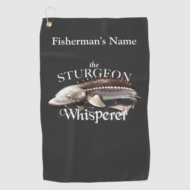 Personalized Sturgeon Whisperer Dark Fishing Towel (Front)