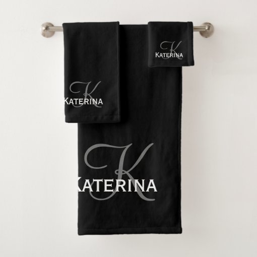 Personalized stylish black and white check bath towel set Zazzle