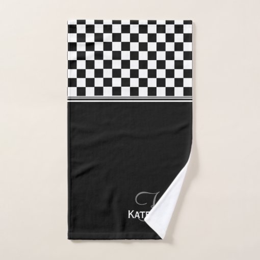 Personalized stylish black and white check bath towel set Zazzle