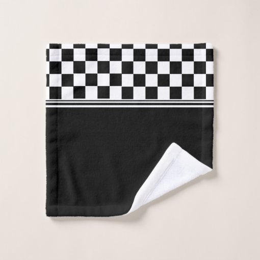 Personalized stylish black and white check bath towel set Zazzle