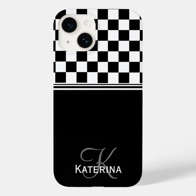 Personalized stylish black and white check Case-Mate iPhone case (Back)