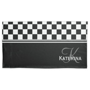 Personalized stylish black and white check pillow case