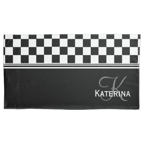 Personalized stylish black and white check pillow case