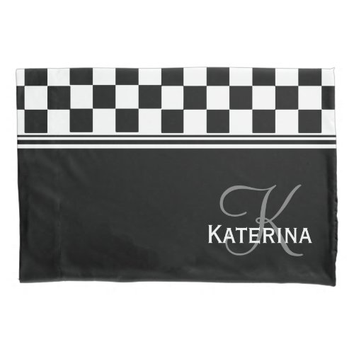 Personalized stylish black and white check pillow case