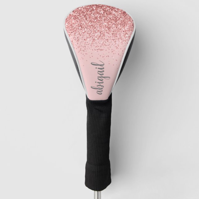 Personalized Stylish Blush Pink Glitter Golf Head Cover (Front)