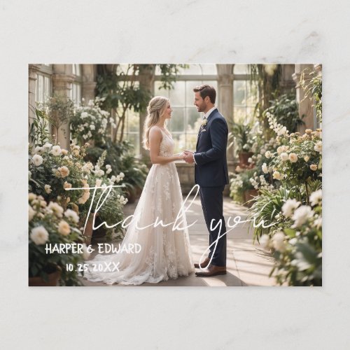 Personalized Stylish Calligraphy Wedding Photo Postcard