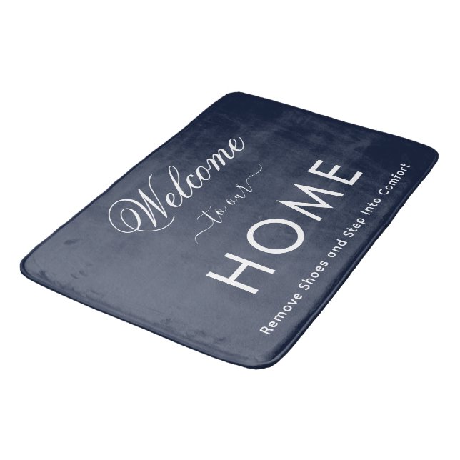 Personalized Stylish Custom Script Navy Bath Mat (Angled)