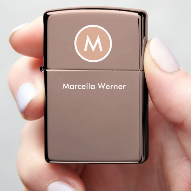 Personalized Stylish Dusty Rose Monogram Zippo Lighter (In Hand)