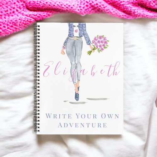 Personalized Stylish Fashion Woman Pink Flowers Notebook