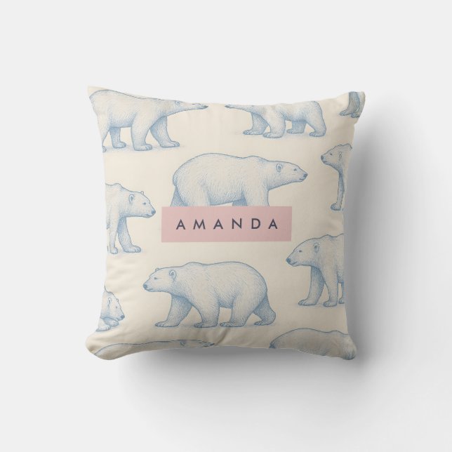 Personalized Stylish Fun Polar Bear Pattern Throw Pillow (Front)