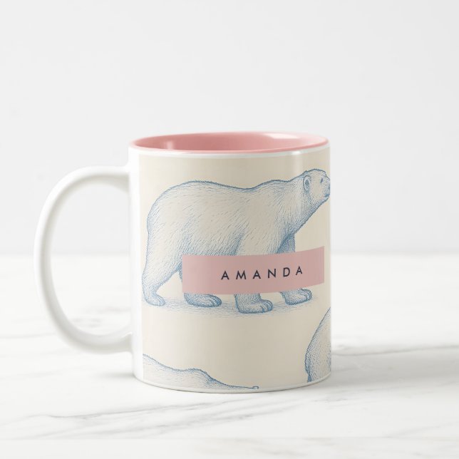 Personalized Stylish Fun Polar Bear Pattern Two-Tone Coffee Mug (Left)